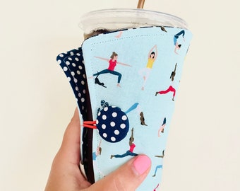 Coffee Cozy-fits all size hot/iced drinks Pattern: Yoga Cat Mama