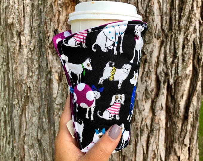 Coffee Cozy-fits all size hot/iced coffees: Dapper Dogs, cozie, coffee sleeve, drink sleeve, insulated