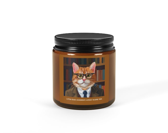 Funny Teacher Cat Candle | Amber Jar Soy Candle | Teacher Gift