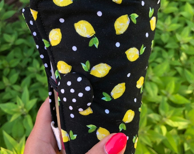 Coffee Cozy-fits all size hot/iced drinks Pattern: Little Lemons