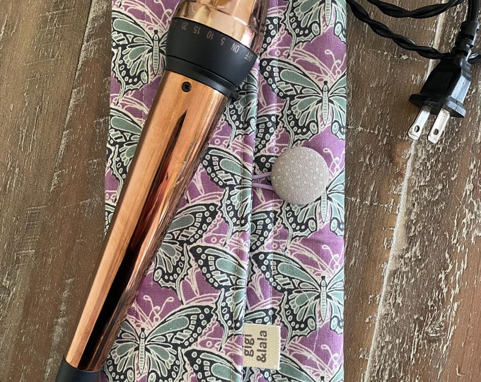 Hot hair iron travel pouch: curling iron, flat iron, insulated bag; Lavender Butterfly print