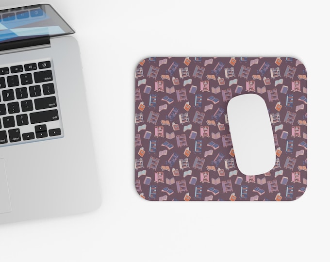 Library Books Pattern Mouse Pad | Hand-drawn pattern Desk Mat, Book Lover Accessory