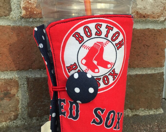 Coffee Cozy-fits all size hot/iced drinks Pattern: Root for Red Sox