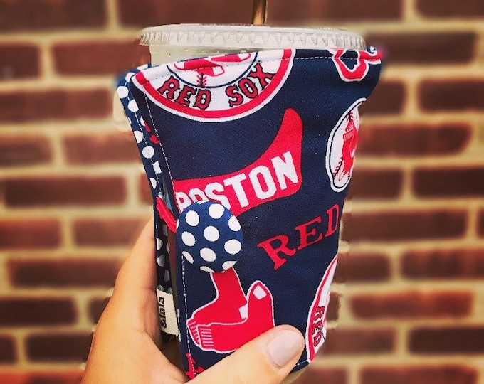 Coffee Cozy-fits all size hot/iced coffees Red Sox, cozie, coffee sleeve, drink sleeve, insulated