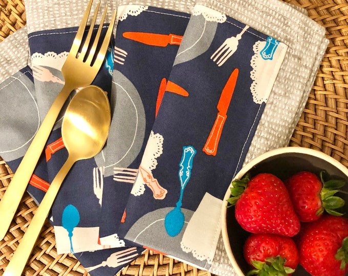 Cloth napkins, set of 4: Dinner is Done print; tableware, linens, kitchen, dining