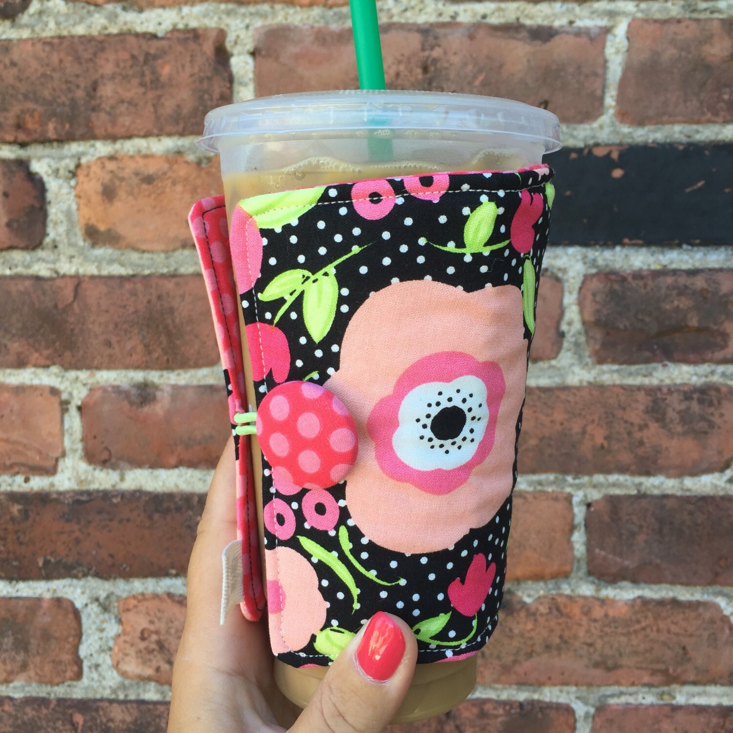 Coffee Cozyfits all size hot/iced coffees Pattern Polka Poppy, cozie