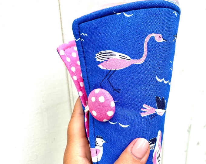 Coffee Cozy-fits all size hot/iced drinks Pattern: Beach Birds