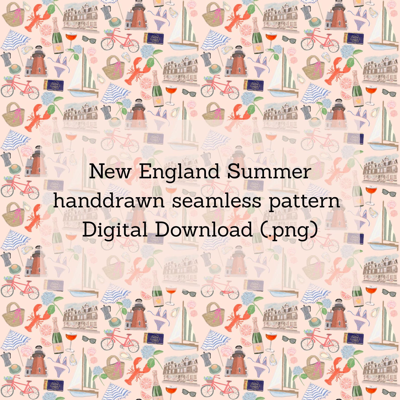 England Pattern Draw New England Summer Seamless Pattern Digital Download (.png) - Etsy
