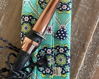 Hot hair iron travel pouch: curling iron, flat iron, insulated bag; Turquoise Medallion print