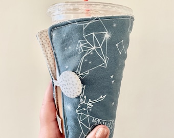 Coffee Cozy-fits all size hot/iced drinks Pattern: Constellation Creatures