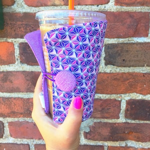 Coffee Cozy-fits all size hot/iced coffees: Purple Pinwheels, cozie, coffee sleeve, drink sleeve, insulated