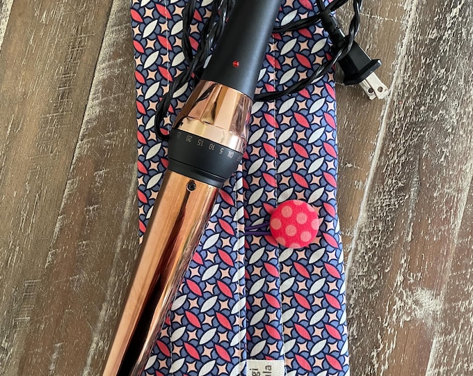 Hot hair iron travel pouch: curling iron, flat iron, insulated bag; Purple/Pink Geometric print