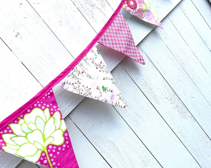 Pink Lily Pads Flag Bunting; nursery, party, decor