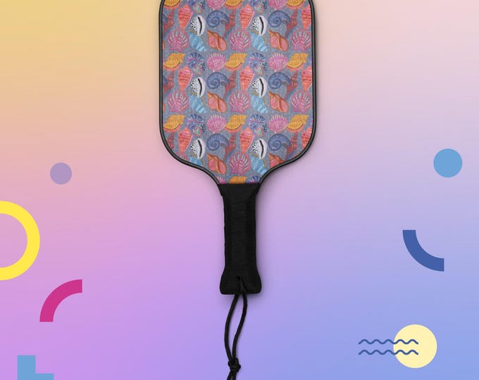 Shore Shells hand-drawn artwork: Pickleball paddle set