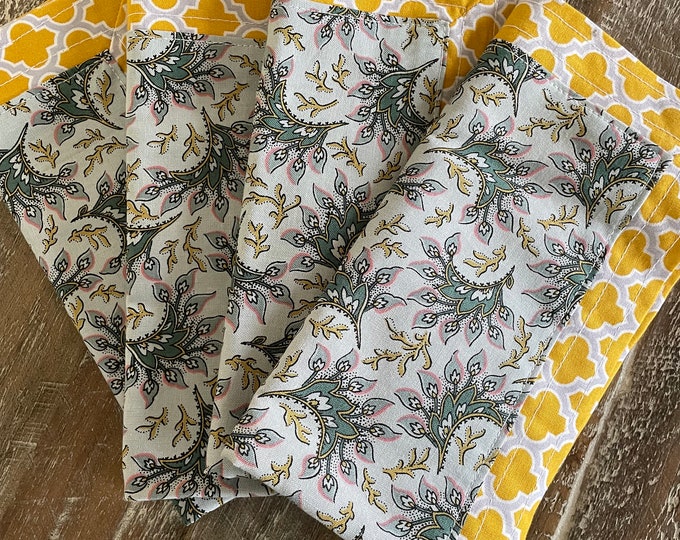 Cloth napkins, set of 4: Gray & Gold  print; tableware, linens, kitchen, dining