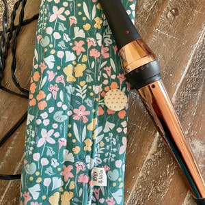Hot hair iron travel pouch: curling iron, flat iron, insulated bag; Green Gardens print