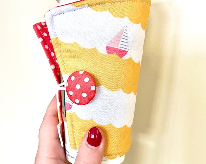 Coffee Cozy-fits all size hot/iced drinks Pattern: Sunny Sailing