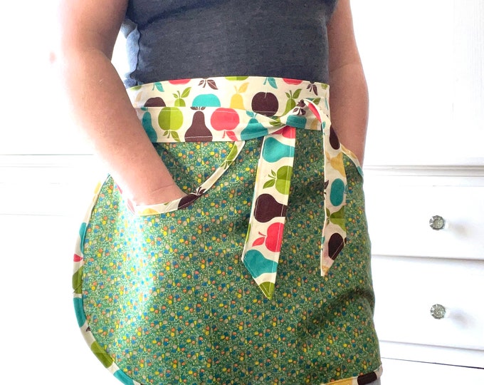 Gathering Apron, Fruits and Veggies print; gardening, harvesting, laundry.