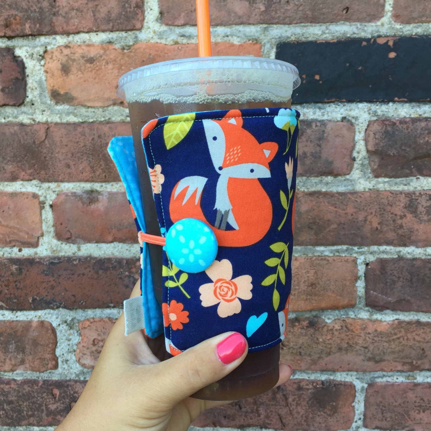 Coffee Cozyfits all size hot/iced coffees Forest Fox pattern, cozie