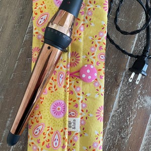 Hot hair iron travel pouch: curling iron, flat iron, insulated bag; Sunny Yellow Medallion print