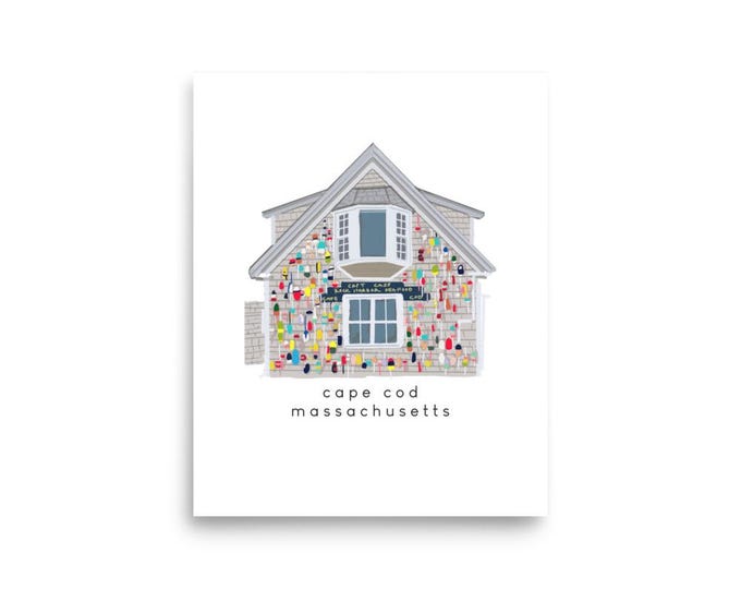 Hand-drawn coastal artwork; Cape Cod Massachusetts seashore beach art poster 5x7, 8x10