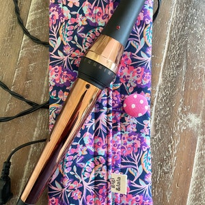 Hot hair iron travel pouch: curling iron, flat iron, insulated bag Midnight Vineyard print image 1