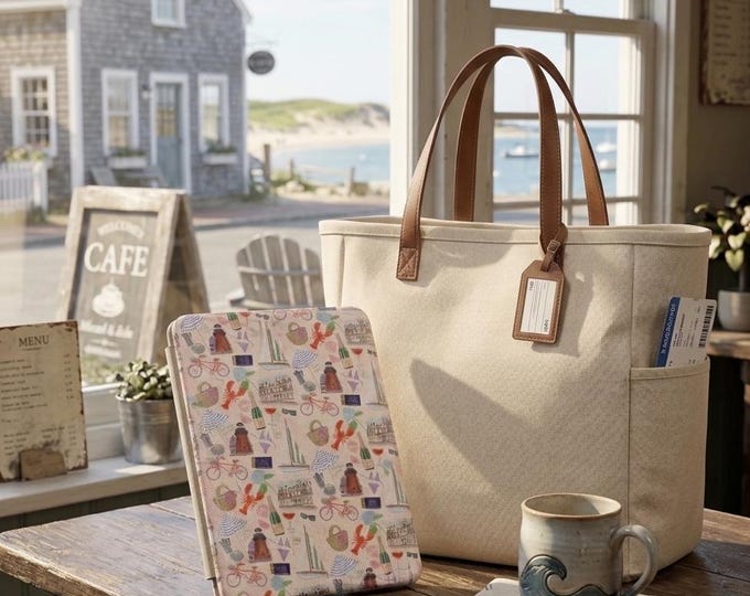 New England Summer Pattern Kindle Case | Hand-drawn Lobster Lighthouse Illustration