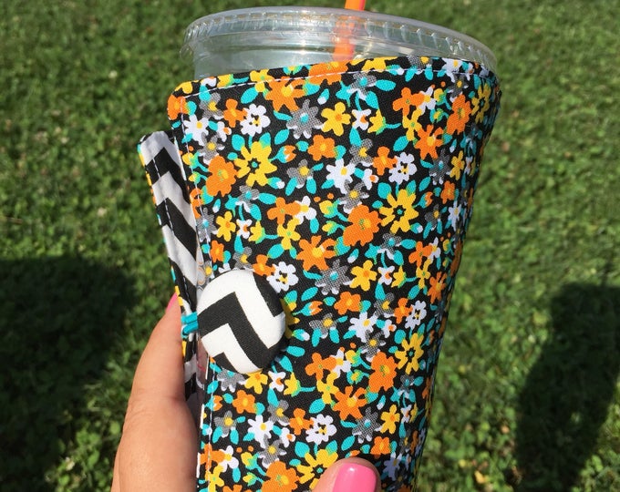 Coffee Cozy-fits all size hot/iced coffees: Citrus Blossom, cozie, coffee sleeve, drink sleeve, insulated