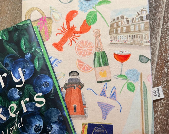 Handmade Padded Book Sleeve: New England Summer hand-drawn Print