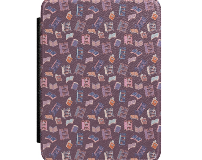 Library Books Pattern Kindle Case | Hand-drawn Reading Theme