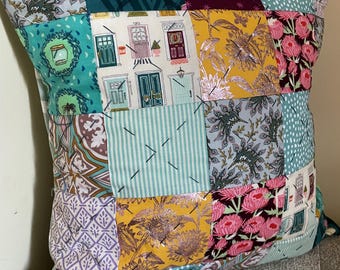 Funda de almohada o cojín de patchwork acolchado a mano / Patrón Harvest Patchwork