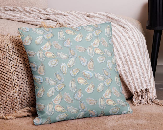 Oyster Pattern Pillow, Hand-Drawn Beachy Home Decor