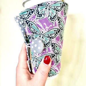 Coffee Cozy-fits all size hot/iced drinks Pattern: Better to Be a Butterfly image 1