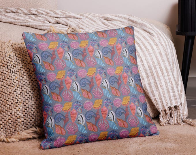 Hand-Drawn Shore Shells Pillow: Beach House Decor