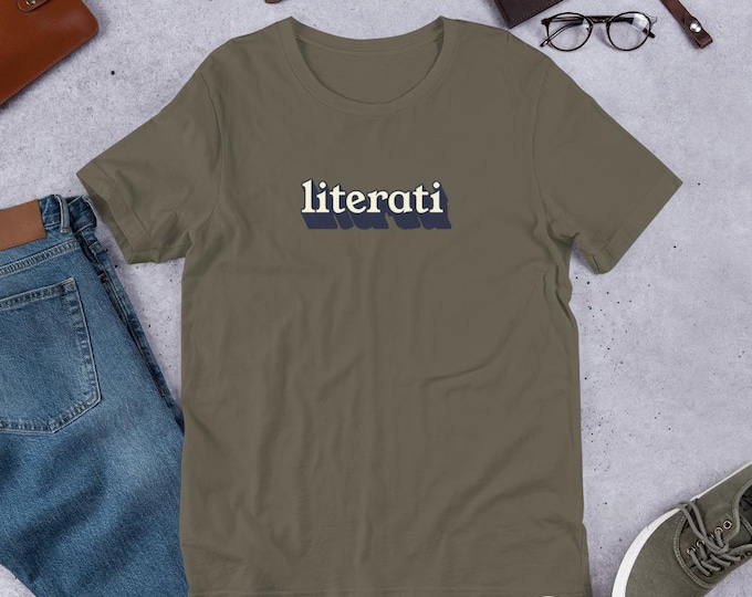 Literati unisex t-shirt; books, reading, smart, library