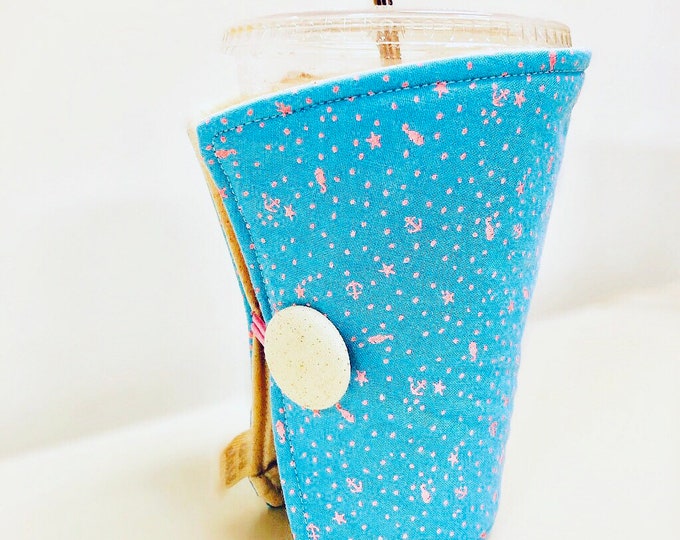 Coffee Cozy-fits all size hot/iced drinks Pattern: Anchors Ahoy