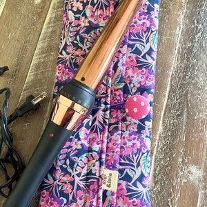 Hot hair iron travel pouch: curling iron, flat iron, insulated bag Midnight Vineyard print image 4