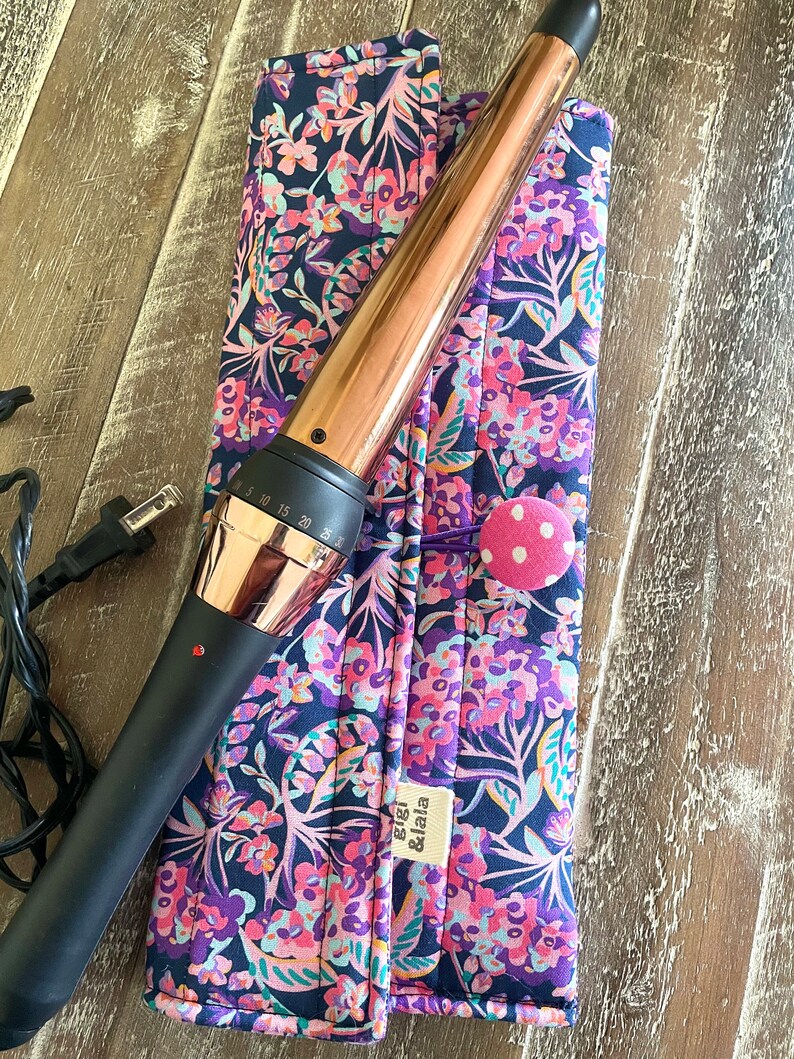 Hot hair iron travel pouch: curling iron, flat iron, insulated bag Midnight Vineyard print image 4