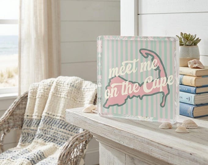 Meet Me On The Cape Acrylic Block Sign | Hand-drawn preppy Cape Cod design