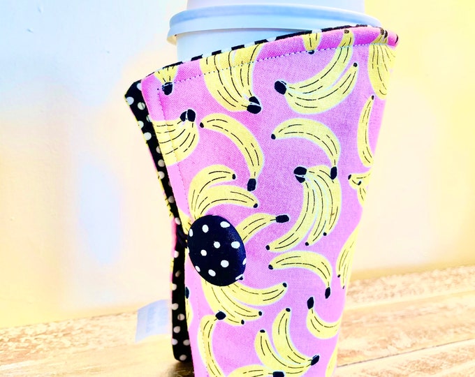 Coffee Cozy-fits all size hot/iced drinks Pattern: Going Bananas