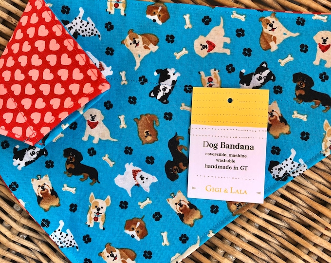 Dog bandana/Pet bandana/Cat bandana, Reversible, slips on collar, slide on collar, playful pups, sweethearts