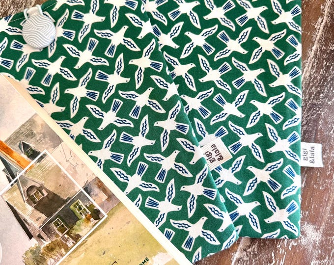 Handmade Padded Book Sleeve: Soaring Seagulls Print Book Cozy