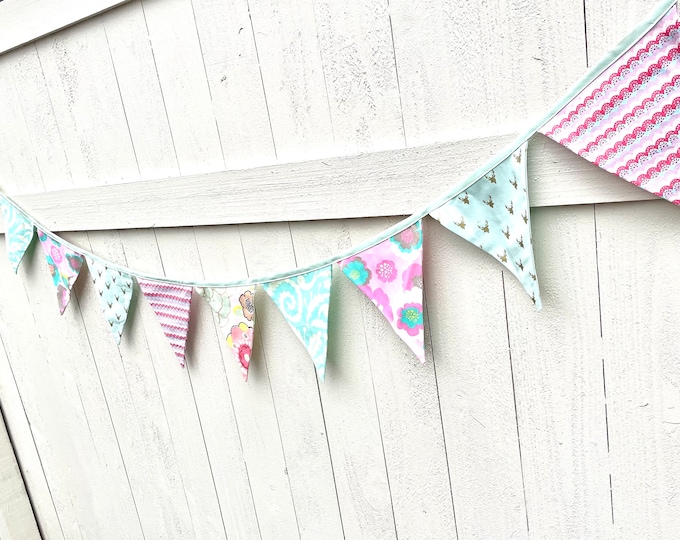 Pink Peppermint Flag Bunting; nursery, party, decor