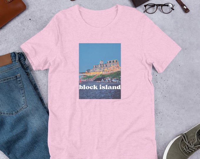Block Island hotel in evening: unisex t-shirt