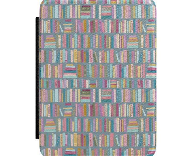 Integrity Bookshelf Pattern Kindle Case | Hand-drawn Pattern Book Lover E-Reader Cover