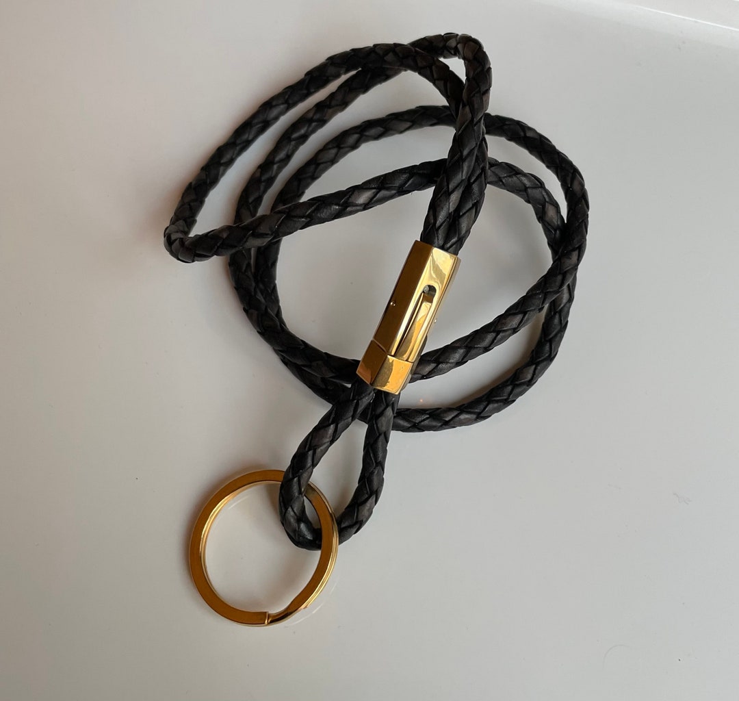 Antique Black Lanyard / Keychain / ID Badge Holder in Braided Bolo