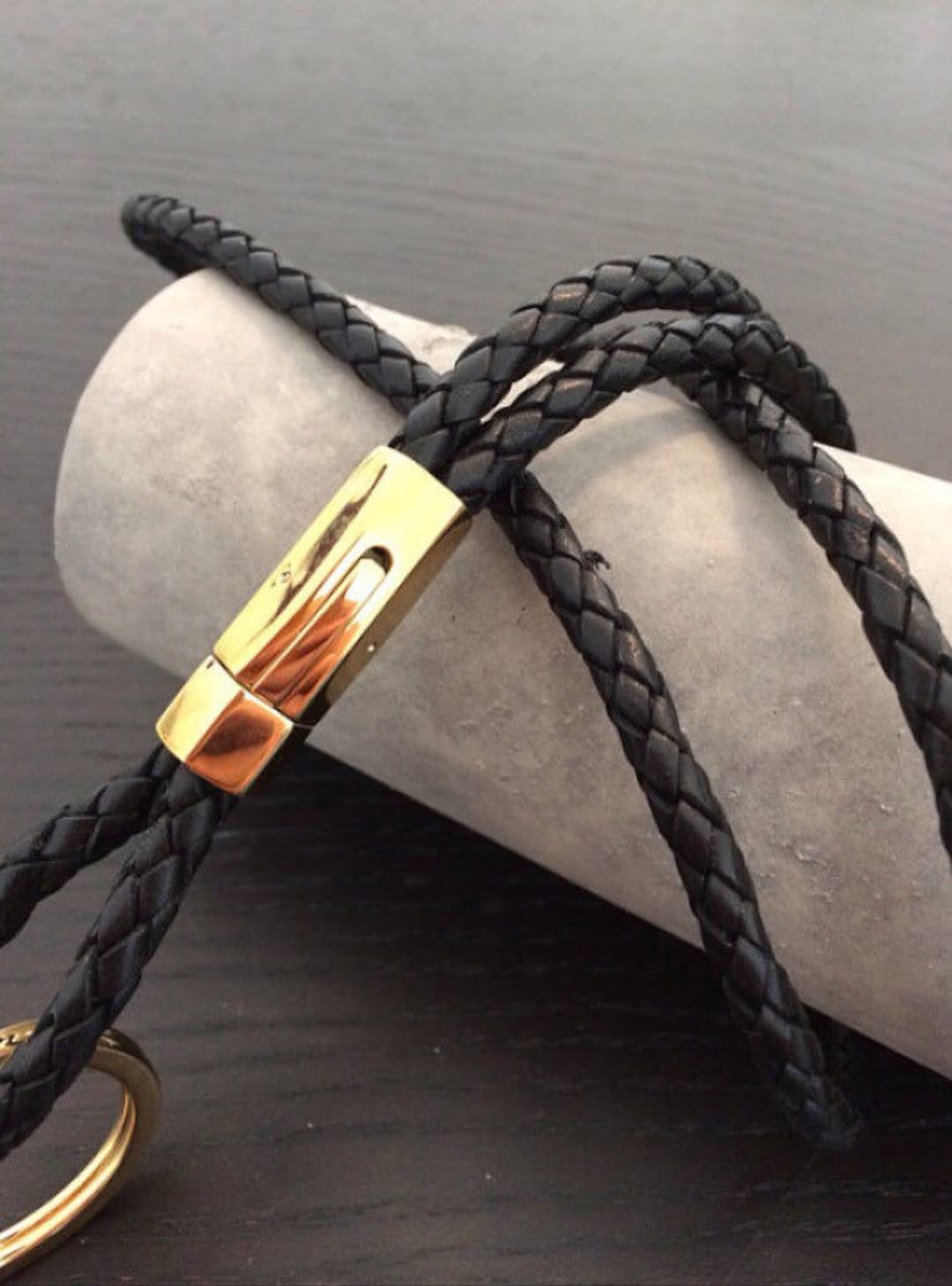 BLACK Lanyard / Keychain / ID Badge Holder in Braided Bolo Etsy