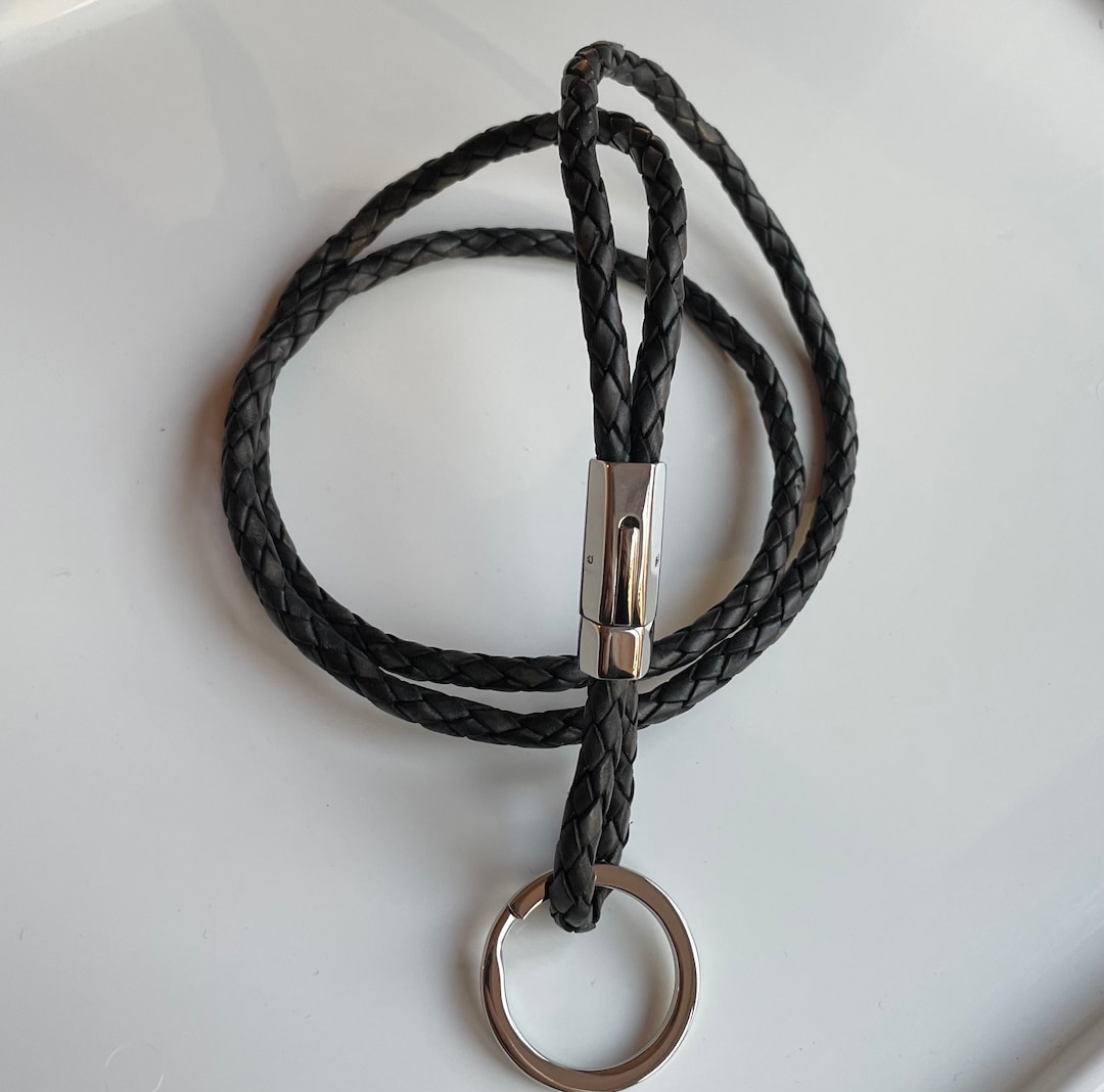 Antique Black Lanyard / Keychain / ID Badge Holder in Braided Bolo