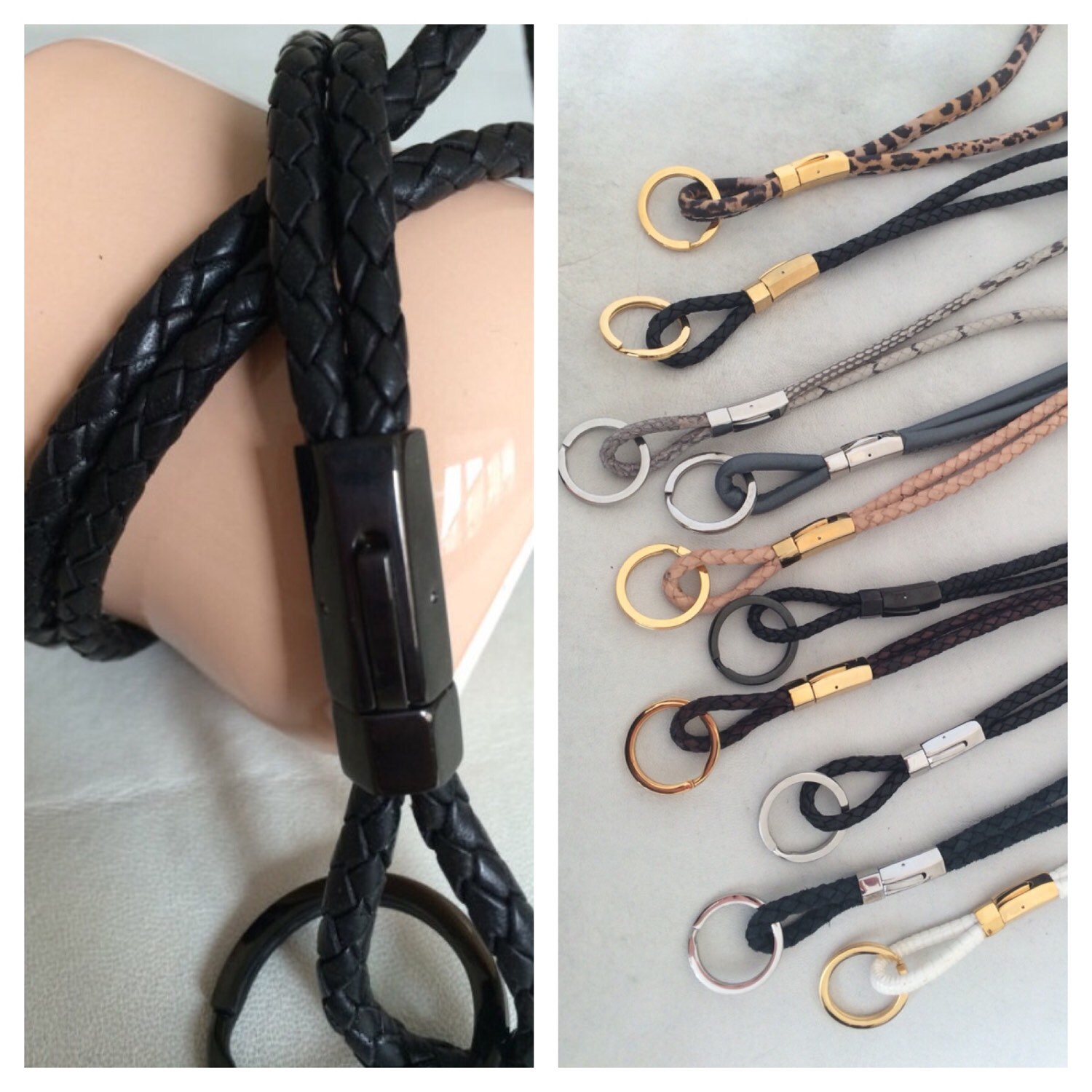 BLACK Lanyard / Keychain / ID Badge Holder in Braided Bolo Etsy