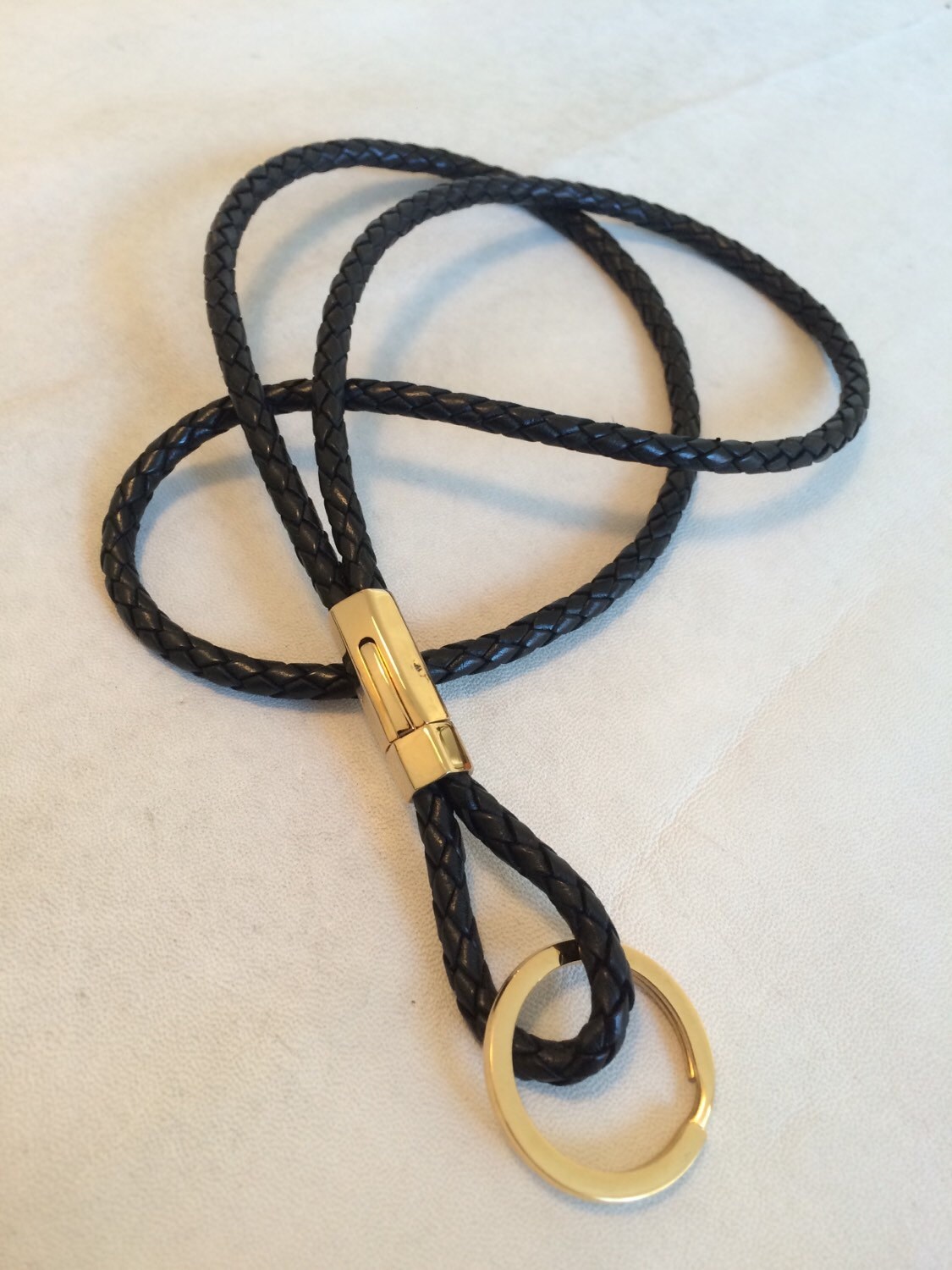 Lanyard / Keychain / ID Badge Holder in Braided Black Bolo - Etsy